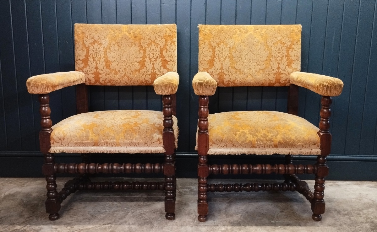 Pair of Italian Bobbin Turned Style Open Armchairs (3).jpg